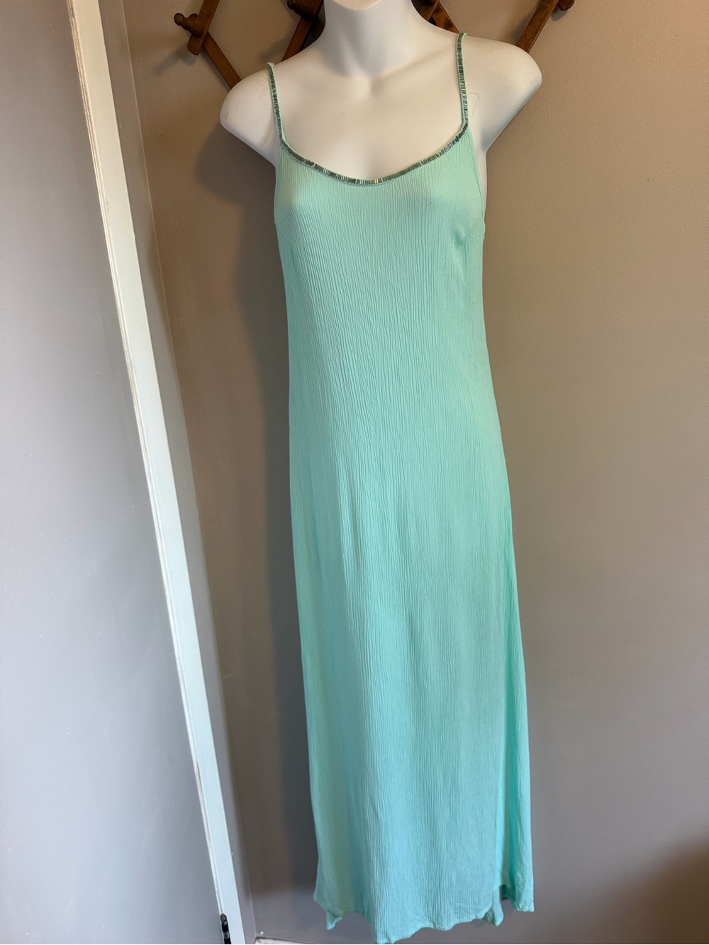 Melé Beach Low Back Beaded Crinkle Maxi Dress Turquoise M